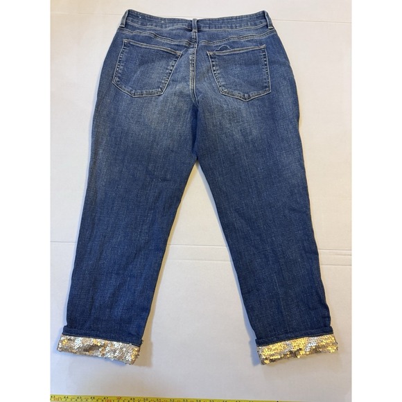 Chico's Boyfriend Ankle Gold Cuff  Jeans Stretch Modern Size 4P - Picture 7 of 9